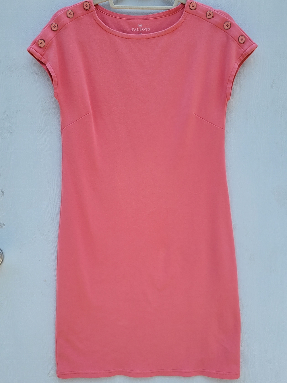 Talbots Coral Pink Cap-Sleeve Midi Sheath Dress with Shoulder Buttons